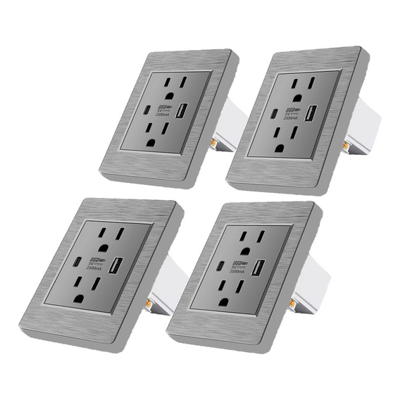 Toma De Corriente Del Americanos Para Pared Usb Y Type C 4pc