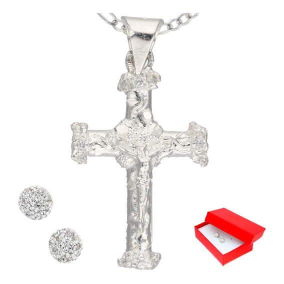 Dije De Crucifijo Mini Y Cadena Juego De Plata + Regalo