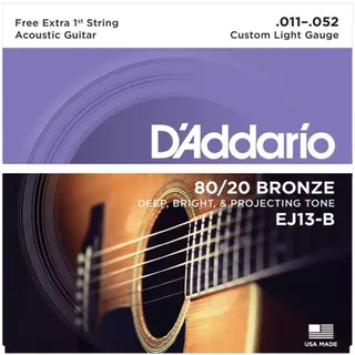 Encordoamento Daddario Violão Aço 0.11 Ej13-b + Mi Extra