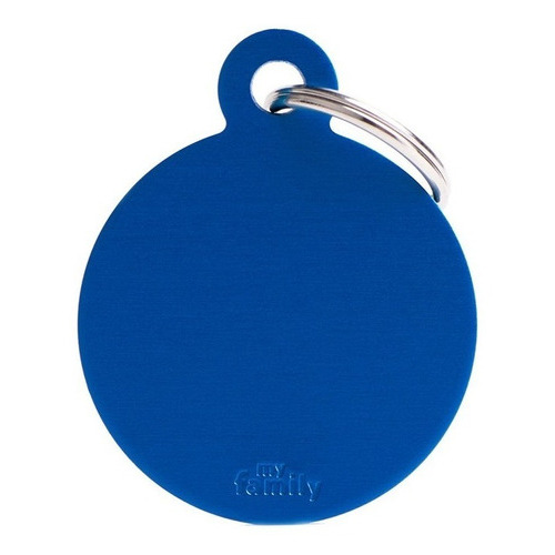 Chapa Identificatoria Para Mascotas My Familly Big Round Azul Grabado Instantáneo