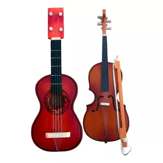 Set 2 Juguetes Musicales Violin Guitarrita Artesanal Madera