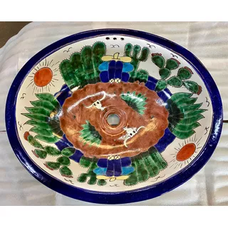 Lavabo Ovalin Artesanal Grande Talavera Estilo Antiguo Oeste