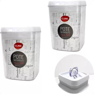 Kit 2 Potes Herméticos Acrílico 750 Ml Tampa Trava Fácil  