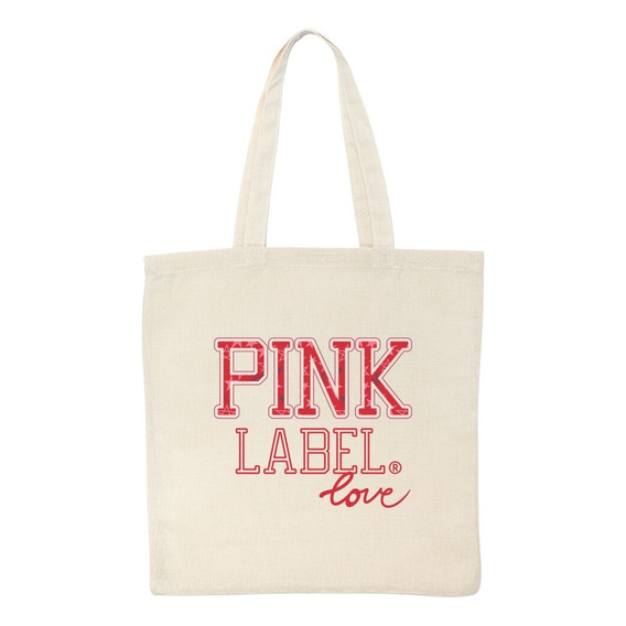 Bolsa Tote Bag Pink Label Love Color Beige Diseño de la tela Liso