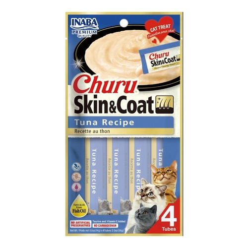 Snack Para Gatos Inaba Churu Skin Coat Atun 56gr (4 Tubos)