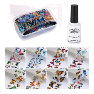 Foil Para Uñas X10 Unidades + Pegante 15ml Papel De Transfer