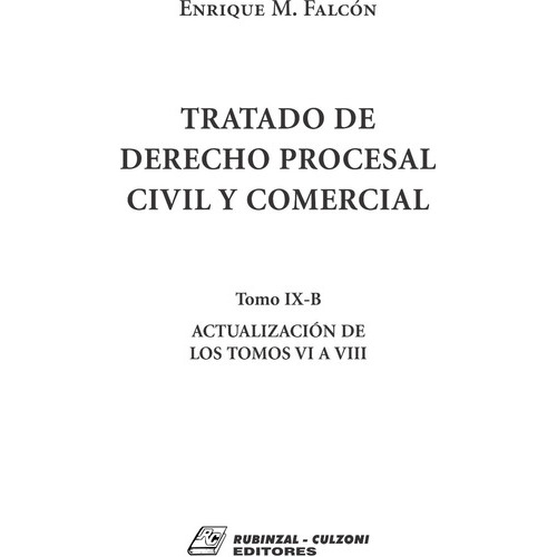 Tratado De Derecho Procesal Civil Y Comercial. - Tomo Ix-b. Actualización De Los Tomos Vi A Viii., De Falcón, Enrique Manuel. Culzoni En Español