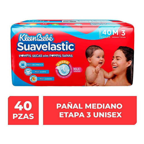 Pañales Kleenbebé Suavelastic Etapa 3 Unisex 40 Pañales