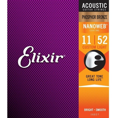 Elixir Nanoweb 16027 Cuerdas Guitarra  Phosphor Bronce 11-52 Eeuu