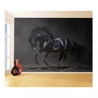 Adesivo De Parede Cavalo Negro Selvagem 3d 4m² Anm106