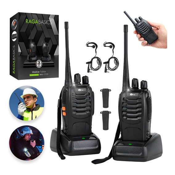 Radio Transmisor Walkie-talkie Inalámbrico Bandas De Frecuencia 400-470 Mhz Color Negro, Marca Raganet, 2 Piezas Incluidas