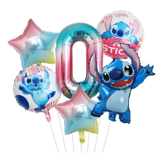 Set 6 Globos Metálicos Stitch Decoración Cumpleaños