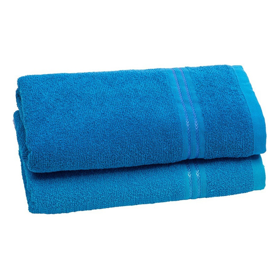 Set 2 Pz Toalla De Baño Completo 100% Algodón. 130 X 70 Cm . Color Azul Rey