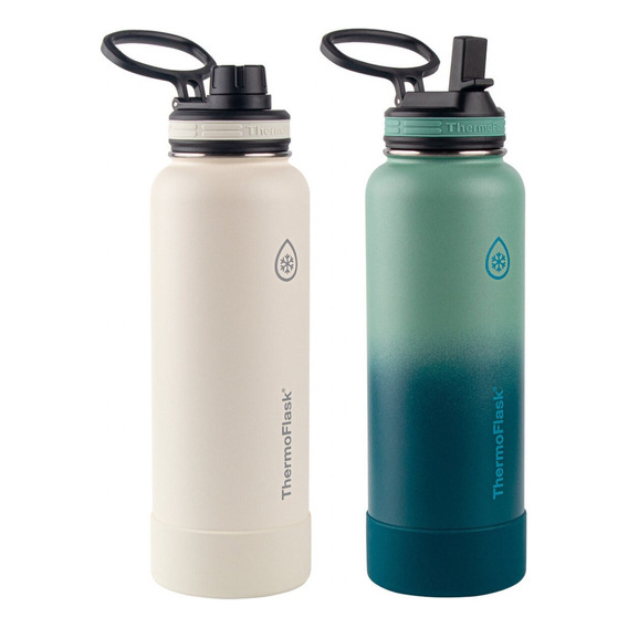 2 Botellas Termicas Thermoflask 1.2 Lts C/u Frio Y Caliente Color Blanco/verde