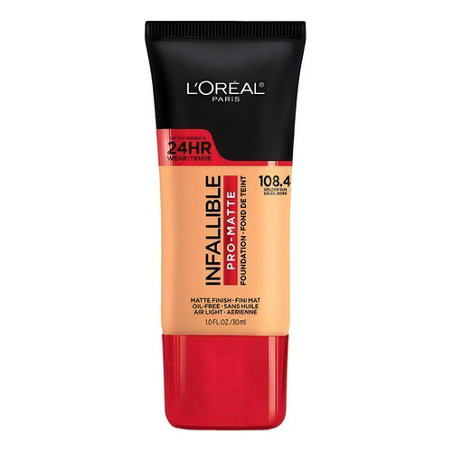 Base de maquillaje líquida L'Oréal Paris Pro-Matte Liquid Foundation tono 108.4 golden sun - 30mL