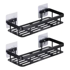 Pack X2 Estantes Repisas Con Adhesivos Para Ducha, Baño Y Cocina  Organizador Baño Ducha Metálico Negro Mate Con Instalación Sin Perforaciones Estante Shampoo Jabonera Levys Bazar