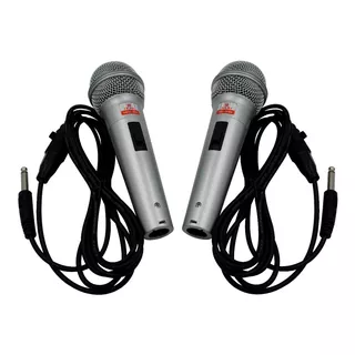 Dois Microfones Prata Com Fio Profissional Dinâmico