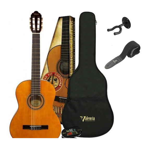 Guitarra Criolla Valencia Estudio 4/4 Con Accesorios 