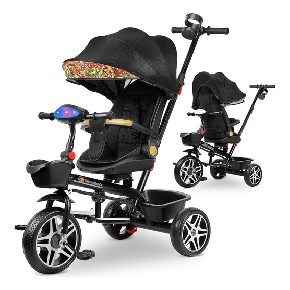 Triciclo De Niño Bicicleta Para Infanti Carriola Gira 360° Color Negro