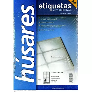 Etiquetas Autoadhesivas Husares H34164 A4x500 Hoja 4,85x1,69 Color Blanco Diseño Impreso 4,85x1,69cm