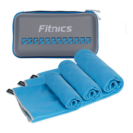 Toalla De Microfibra Set X3 Fitnics Con Estuche