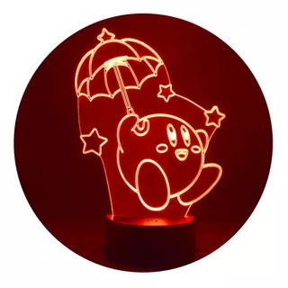 Lámpara 3d Kirby Con Paraguas Base Negra + Control Y Pilas