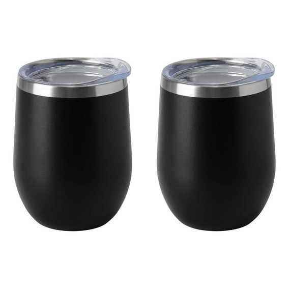 Vasos Termicos Acero Inoxidable Frío Y Calor 340ml Set De 2 Color Negro