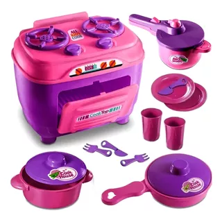 Cozinha Infantil Rosa Completa Com Fogão Jogo Panela