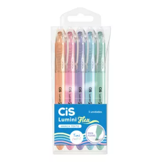 Marca Texto Lumini Cis Flex Estojo C/ 5 Un - Pastel / Neon