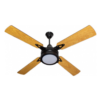 Ventilador De Techo Negro Madera Roble + Panel Led 18w Tg