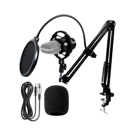Microfono Profesional Condesador Condenser Brazo Articulado Color Plateado con negro