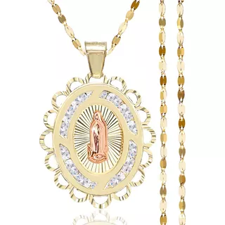 Medalla Virgen De Guadalupe Oro Con Cadena De Oro 10k 45cm 