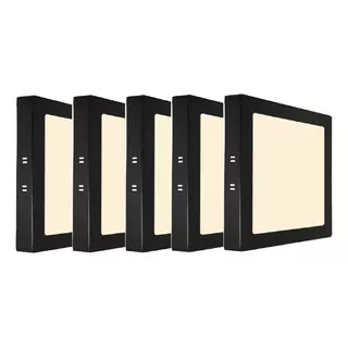 Kit 5 Plafon Painel Led Sobrepor 15x15 Preto Quadrado 12w Cor Preto - Branco Quente 110v/220v