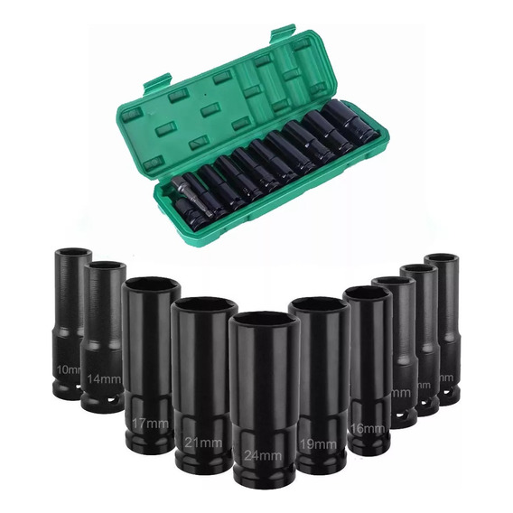 Juego Set Dados De Impacto 1/2, 10 Piezas De 10 A 24 Mm