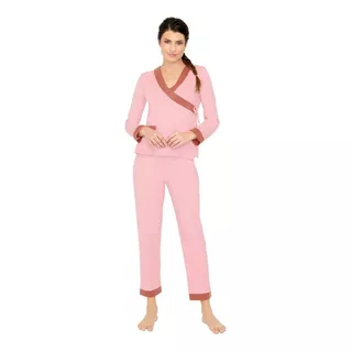 3822 Ilusión Pijama Algodon Embarazo Azul Rosa Pantalon 