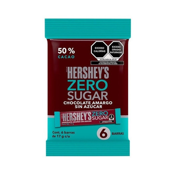 Hershey's Zero Sugar Chocolate Amargo Sin Azúcar 17g 6 Piezas