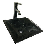 Lavabo Ovalin Mármol Negro Cuadrado De Sobreponer 35cm