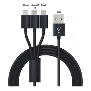 Cable Usb Reforzado 3-1 Micro Usb - Tipo 3 Entradas En Caja Color Gris