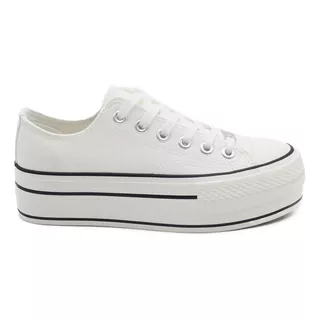 Zapatilla Retro Blanca De Eco Cuero Con Plataforma