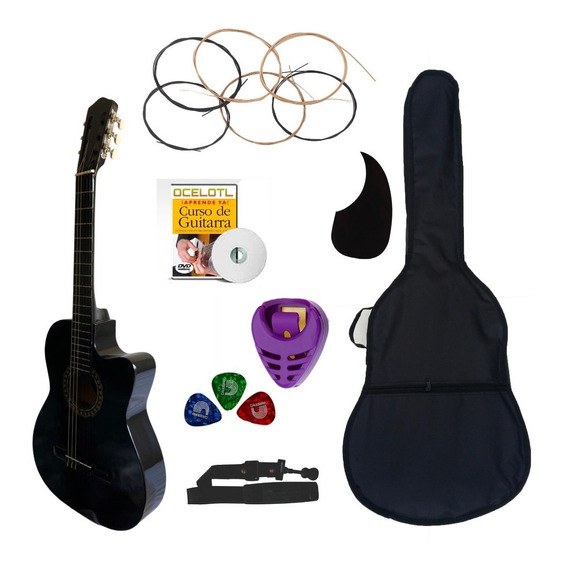 Guitarra Acústica Curva Ocelotl Paquete Básico De Accesorios Color Negro Orientación de la mano Derecha