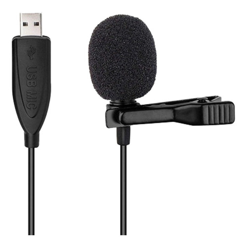 Microfono Corbatero Usb Para Pc Notebook Podcast Cuo Color Negro