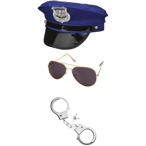 Combo Disfraz Policia Gorra Esposas Lentes Kit Accesorios