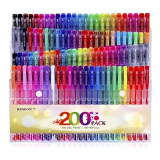 200 Lapiceros Gel 100 Boligrafos+100 Repuestos Color Surtido
