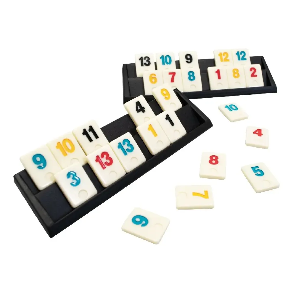Cubo de rummy clásico, juego de 106 rummy con caja portátil, juego de mesa tradicional para la familia, 106 azulejos, 4 soportes de plástico (2-4 jugadores