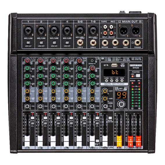 Onax Pro Sr08 Consola Mixer Audio Low Cut 99 Efectos Dsp +48