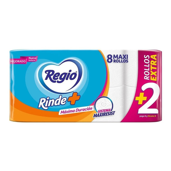 Papel Higienico Regio Rinde Mas Con 6 Rollos + 2 Gratis