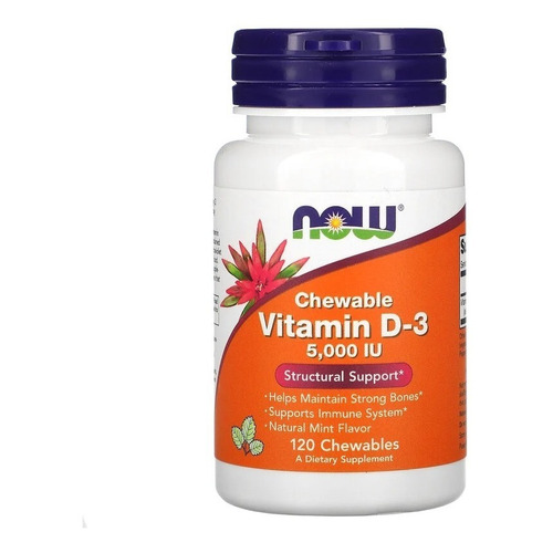 Now Foods Vitamina D3 5000ui, 120 Comprimidos Masticable Sfn Sabor Sin sabor
