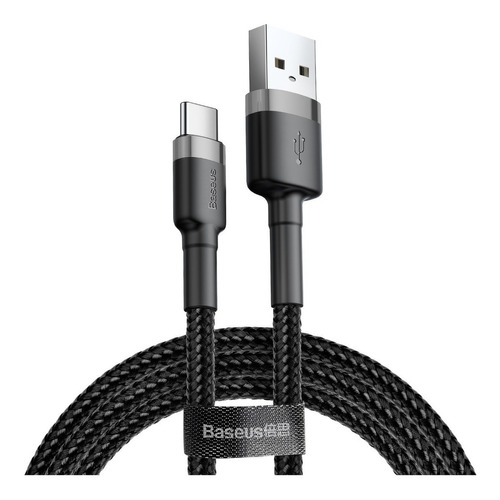 Baseus CATKLFBG1 Cable Usb A Usb-c 1 Metro 3a Carga Rápida Color Negro/Gris