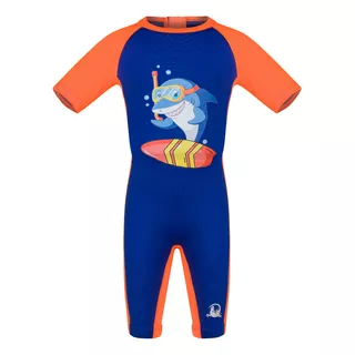 Traje De Baño Con Manga Niños Playa Natacion Orange Shark