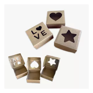 Combo Cajas Caladas Love Corazón Estrella  Visor X 100 Kraft